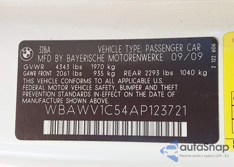 2010 BMW 328I z USA, uszkodzony, nr VIN WBAWV1C54AP123721